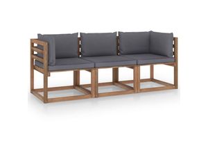 8720286322840 - Vidaxl - Garten-Palettensofa 3-Sitzer mit Kissen Anthrazit Kiefernholz Braun