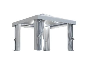 8720286366097 - Bonnevie - Pavillon mit Vorhängen & LED-Lichterkette 3x3 m Cremeweiß vidaXL839190