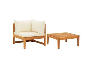 8720286380291 - Bonnevie - 2-tlg Garten-Lounge-SetGartenmöbel-Set mit Kissen Cremeweiß Akazienholz vidaXL