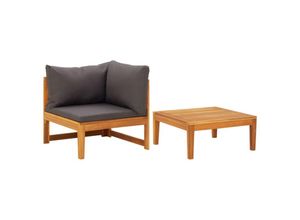 8720286380345 - Bonnevie - 2-tlg Garten-Lounge-SetGartenmöbel-Set mit Dunkelgrauen Kissen Akazienholz vidaXL