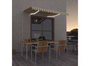 8720286392171 - Bonnevie - Automatische Markise mit led & Windsensor Sonnenmarkise 350x250 cm Gelb Weiß vidaXL