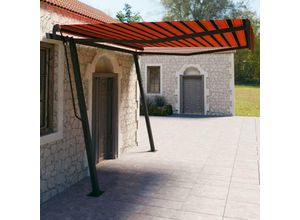 8720286404645 - Bonnevie - GelenkarmmarkiseWindfest Sonnenmarkise Einziehbar mit Pfosten 4x3 m Orange und Braun vidaXL