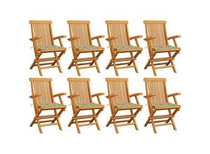 8720286441114 - Gartenstühle mit Blattmuster-Kissen 8 Stk Gartensessel Massivholz Teak vidaXL