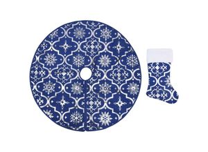 8720286445891 - Luxus-Weihnachtsbaumdecke mit Socke，Kunstbaum Blau 150 cm Stoff vidaXL