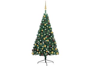 8720286495681 - Künstlicher Halber Weihnachtsbaum，Kunstbaum mit LEDs & Kugeln Grün 240 cm vidaXL