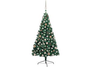 8720286496541 - Künstlicher Halber Weihnachtsbaum，Kunstbaum mit LEDs & Kugeln Grün 240 cm vidaXL