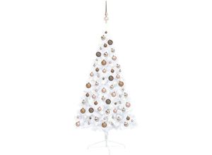 8720286496558 - Künstlicher Halber Weihnachtsbaum，Kunstbaum mit LEDs & Kugeln Weiß 120 cm vidaXL