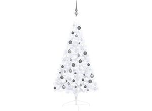 8720286497418 - Bonnevie - Künstlicher Halber WeihnachtsbaumKunstbaum mit LEDs & Kugeln Weiß 120 cm vidaXL