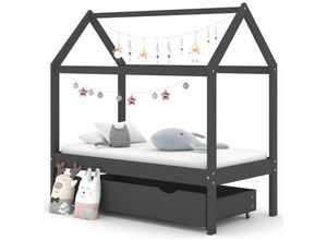 8720286556450 - Kinderbett，Einzelbette mit Schublade Dunkelgrau Massivholz Kiefer 70x140 cm vidaXL