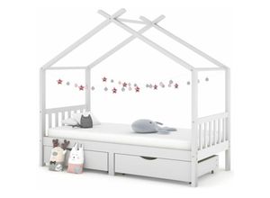 8720286556535 - Bonnevie - KinderbettEinzelbette mit Schubladen Weiß Massivholz Kiefer 90x200 cm vidaXL