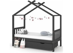 8720286556559 - Bonnevie - KinderbettEinzelbette mit Schublade Dunkelgrau Massivholz Kiefer 80x160 cm vidaXL