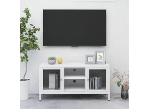 8720286564240 - Bonnevie - TV-SchrankTV-Möbel Weiß 105x35x52 cm Stahl und Glas vidaXL