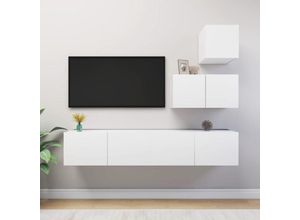 8720286570289 - Vidaxl - 4-tlg TV-Schrank-SetTV-MöbelTV-Möbel Weiß Holzwerkstoff