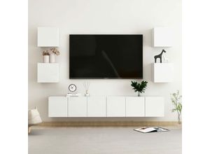 8720286575840 - 7-tlg TV-Schrank-Set，TV-Möbel Hochglanz-Weiß Holzwerkstoff vidaXL