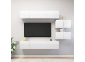 8720286576496 - Bonnevie - 6-tlg TV-Schrank-SetTV-Möbel Hochglanz-Weiß Holzwerkstoff vidaXL