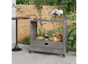 8720286638248 - Bonnevie - Barwagen mit Schublade Grau 100x45x97 cm Poly Rattan vidaXL579414