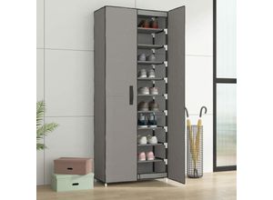 8720286640807 - The Living Store Schuhschrank Grau 60x30x166 cm Stoff - Schuhregale & -schränke