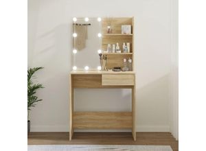 8720286644010 - Bonnevie - SchminktischFrisiertisch mit LEDs Sonoma-Eiche 745x40x141 cm Holzwerkstoff vidaXL