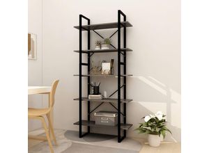 8720286649510 - Bonnevie - BücherregalStandregal 5 Fächer Grau 80x30x175 cm Massivholz Kiefer vidaXL