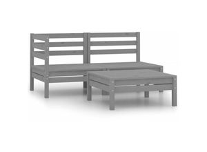 8720286659137 - Bonnevie - 3-tlg Garten-Lounge-SetGartenmöbel-Set Massivholz Kiefer Grau vidaXL