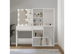 8720286661000 - Bonnevie - LED-SchminktischFrisiertisch mit 2 Schränken Hochglanz-Weiß Holzwerkstoff vidaXL