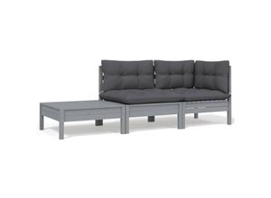 8720286671047 - Bonnevie - 3-tlg Garten-Lounge-SetGartenmöbel-Set mit Kissen Grau Kiefer Massivholz vidaXL