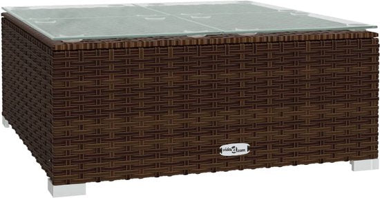 8720286697627 - Bonnevie - Garten-Couchtisch Garten-Beistelltische Braun 60x60x30 cm Poly Rattan und Glas vidaXL