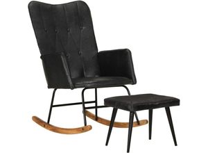 8720286772331 - Bonnevie - SchaukelstuhlRelaxsessel mit Hocker Schwarz Echtleder vidaXL