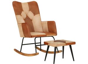 8720286772423 - Bonnevie - SchaukelstuhlRelaxsessel mit Hocker Braun Echtleder und Canvas vidaXL