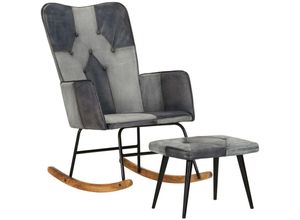 8720286772447 - Bonnevie - SchaukelstuhlRelaxsessel mit Hocker Grau Echtleder und Canvas vidaXL 8720286772447 - Bonnevie - SchaukelstuhlRelaxsessel mit Hocker Grau Echtleder und Canvas vidaXL