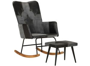 8720286772454 - Bonnevie - SchaukelstuhlRelaxsessel mit Hocker Schwarz Echtleder und Canvas vidaXL