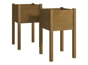 8720286815274 - Bonnevie - Pflanzkübel 2 Stk Blumenkasten Honigbraun 40x40x70 cm Massivholz Kiefer vidaXL