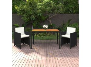 8720286845165 - Bonnevie - 3-tlg Garten-EssgruppeGartenmöbel Set mit Kissen Poly Rattan Schwarz vidaXL