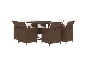 8720286845325 - Bonnevie - 9-tlg Garten-EssgruppeGartenmöbel Set mit Kissen Poly Rattan Braun vidaXL 8720286845325 - Bonnevie - 9-tlg Garten-EssgruppeGartenmöbel Set mit Kissen Poly Rattan Braun vidaXL