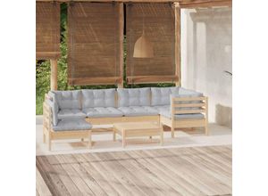 8720286862827 - Bonnevie - 7-tlg Garten-Lounge-SetGartenmöbel-Set mit Grauen Kissen Kiefernholz vidaXL