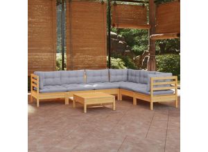 8720286864623 - Bonnevie - 7-tlg Garten-Lounge-SetGartenmöbel-Set mit Grauen Kissen Kiefer Massivholz vidaXL 8720286864623 - Bonnevie - 7-tlg Garten-Lounge-SetGartenmöbel-Set mit Grauen Kissen Kiefer Massivholz vidaXL