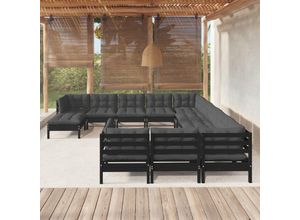 8720286868454 - Bonnevie - 12-tlg Garten-Lounge-SetGartenmöbel-Set mit Kissen Schwarz Kiefernholz vidaXL