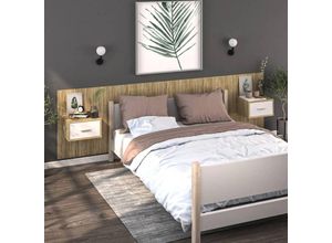 8720286964170 - Bonnevie - 2er-Set Wand-NachttischeBeistelltische Weiß und Sonoma-Eiche vidaXL