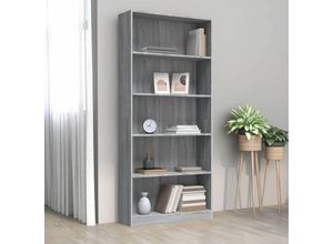 8720286976081 - Bücherregal，Standregal 5 Fächer Grau Sonoma-Eiche 80x24x175 Holzwerkstoff vidaXL