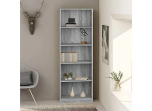 8720286976388 - Bonnevie - BücherregalStandregal 5 Fächer Grau Sonoma-Eiche 60x24x175 Holzwerkstoff vidaXL