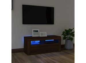 8720286977668 - Bonnevie - TV-SchrankTV-Möbel mit LED-Leuchten Braun Eichen-Optik 90x35x40 cm vidaXL