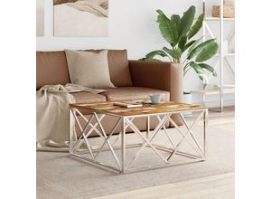8720287199540 - Bonnevie - Couchtische Kaffeetisch Silbern Edelstahl und Altholz Massiv vidaXL