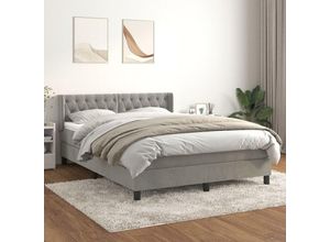 8720287329145 - Jinlefu - Boxspringbett mit Matratze Hellgrau 140x200 cm Samt vidaXL - Grau