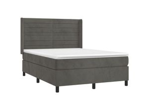 8720287345152 - Jinlefu - Boxspringbett mit Matratze Dunkelgrau 140x200 cm Samt vidaXL - Grau