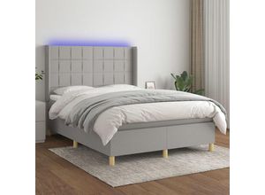 8720287354864 - Boxspringbett，Schlafzimmerbett mit Matratze & LED Hellgrau 140x200 cm Stoff vidaXL92562