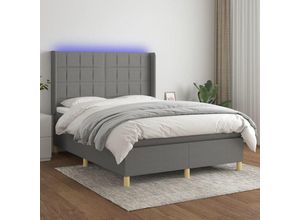 8720287354871 - Boxspringbett mit Matratze & led Dunkelgrau 140x200 cm Stoff Vidaxl Grau