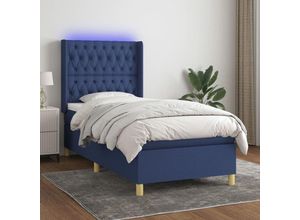 8720287357001 - Bonnevie - BoxspringbettSchlafzimmerbett mit Matratze & led Blau 90x200 cm Stoff vidaXL