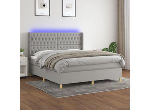 8720287357421 - Boxspringbett，Doppelbett mit Matratze & LED Hellgrau 180x200 cm Stoff vidaXL