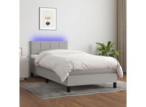 8720287366492 - Boxspringbett，Schlafzimmerbett mit Matratze & LED Hellgrau 90x200 cm Stoff vidaXL15023