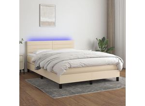 8720287367666 - Bonnevie - BoxspringbettSchlafzimmerbett mit Matratze & led Creme 140x200 cm Stoff vidaXL66416